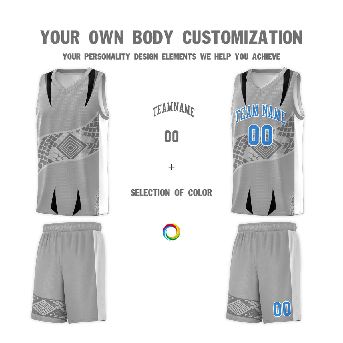 Custom Gray White Snake Scale Venomous Fang for Team Graffiti Pattern Basketball Suit Jersey