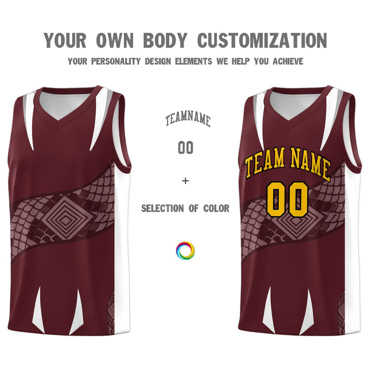 Custom Burgundy White Snake Scale Venomous Fang Drapable Graffiti Pattern Basketball Suit Jersey