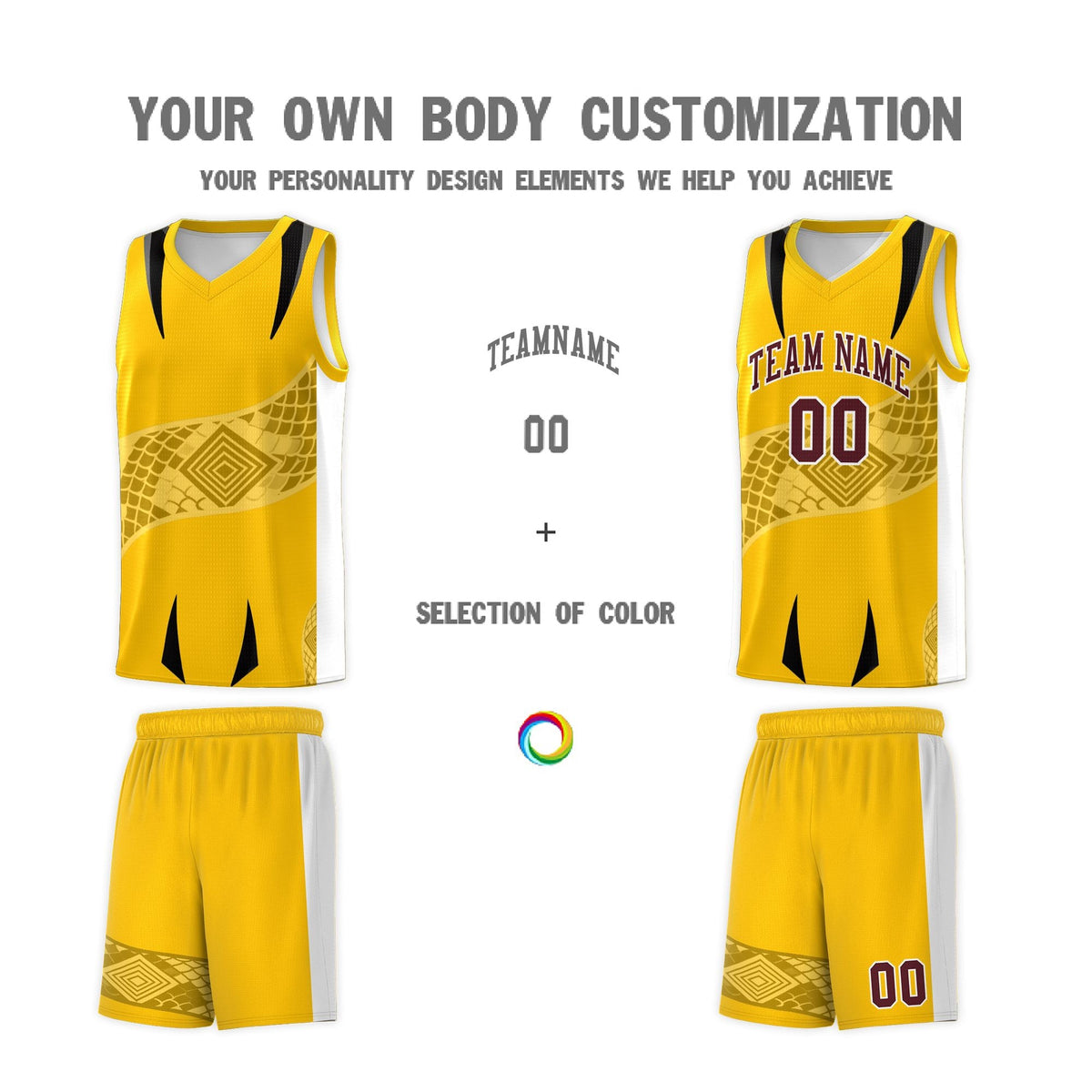 Custom Yellow White Snake Scale Venomous Fang for Leagues Graffiti Pattern Basketball Suit Jersey