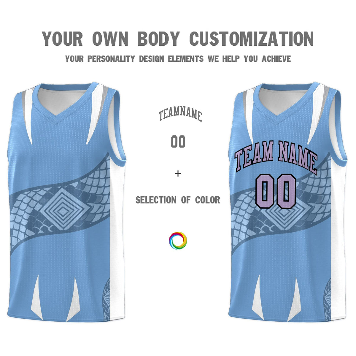 Custom Light Blue White Snake Scale Venomous Fang Lightweight Graffiti Pattern Basketball Suit Jersey