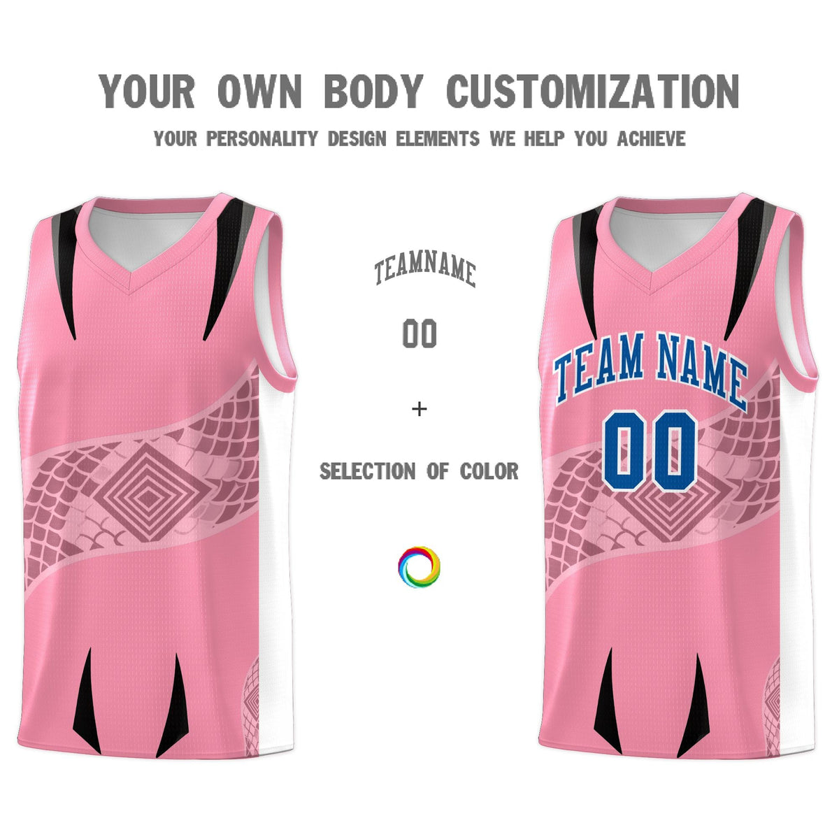 Custom Light Pink White Snake Scale Venomous Fang for Team Graffiti Pattern Basketball Suit Jersey