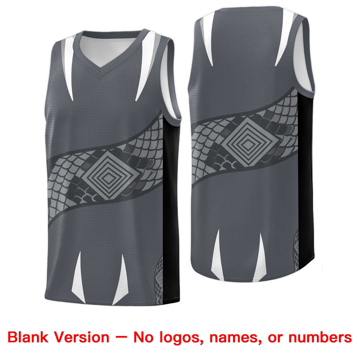 Custom Gray Black Snake Scale Venomous Fang Breathable Graffiti Pattern Basketball Suit Jersey