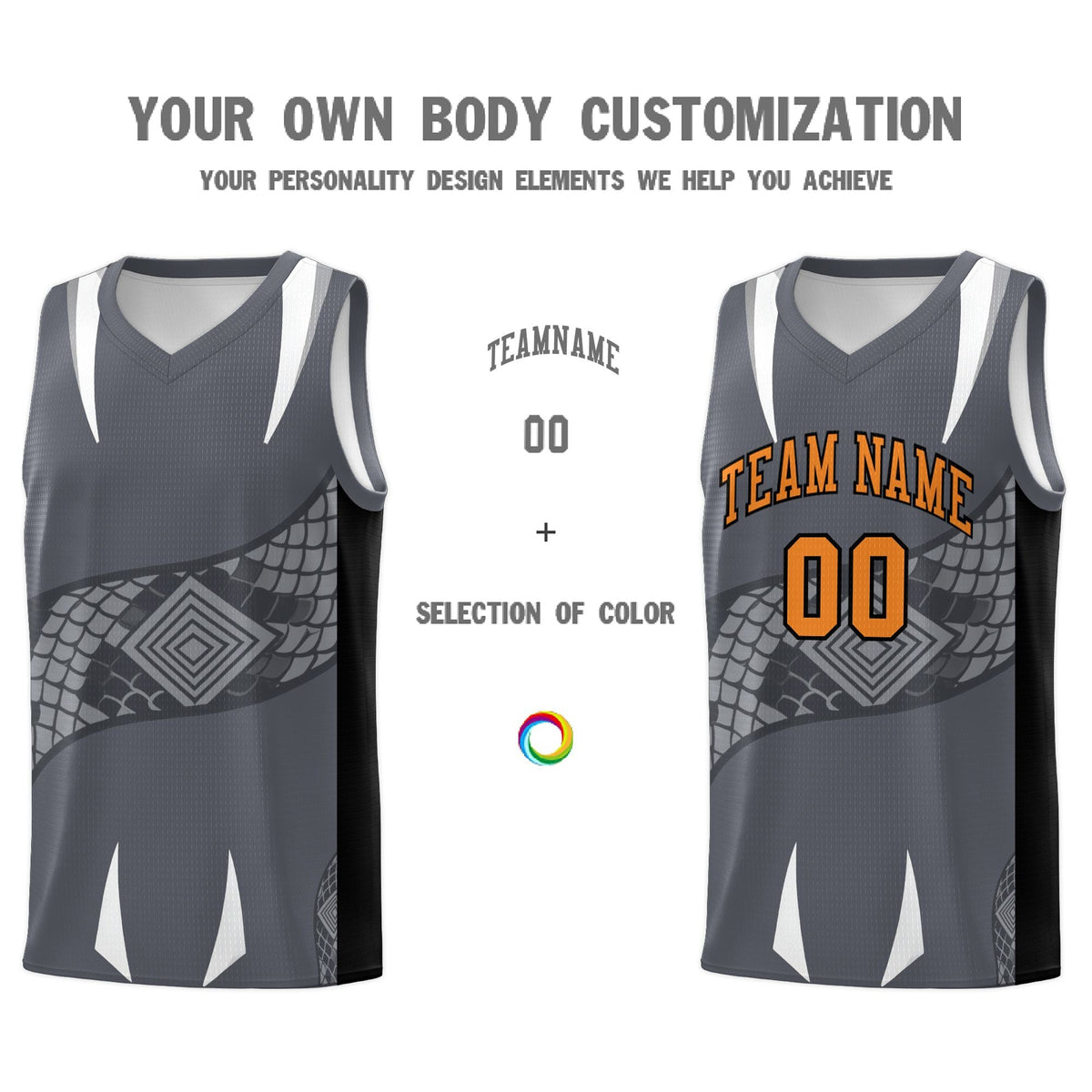 Custom Gray Black Snake Scale Venomous Fang Breathable Graffiti Pattern Basketball Suit Jersey