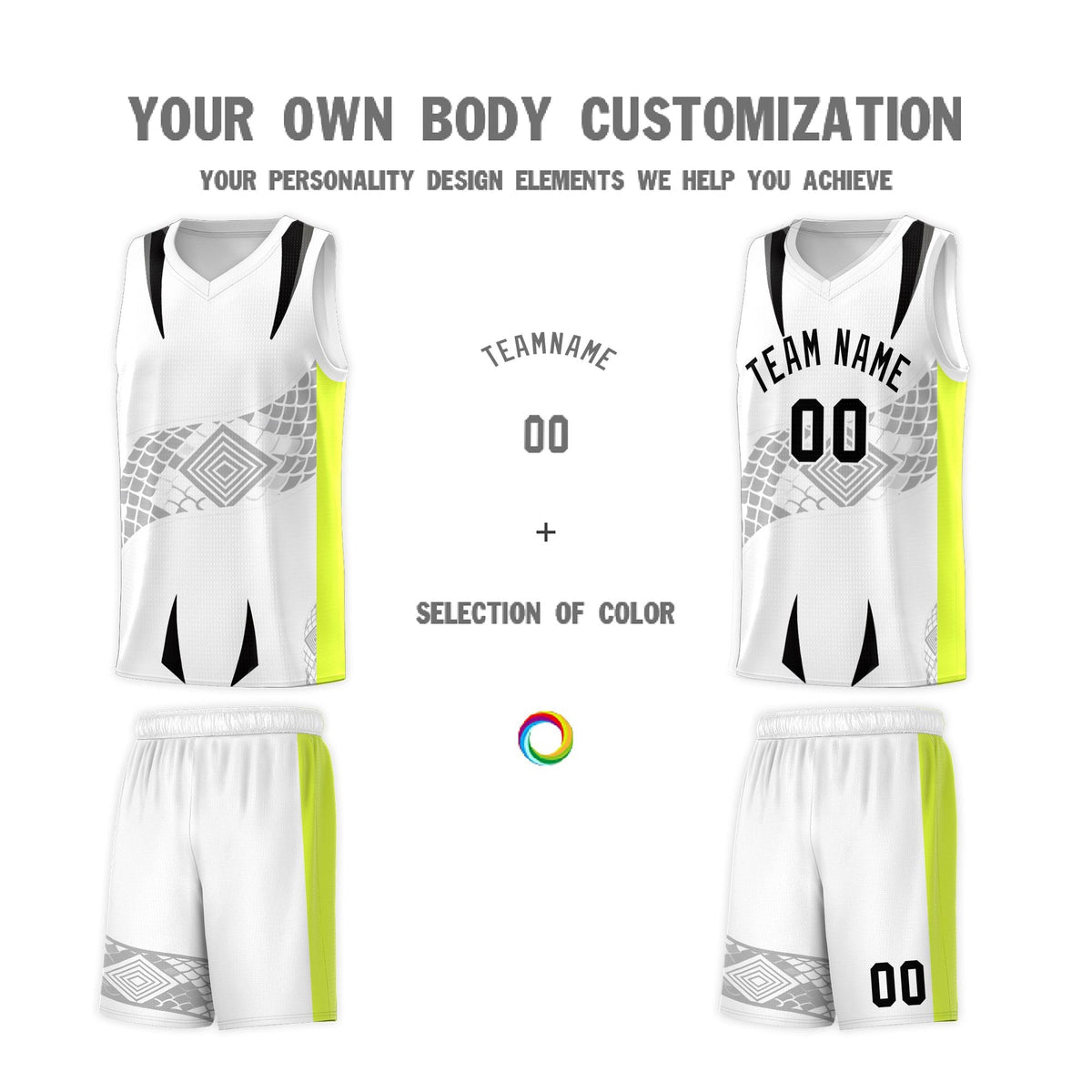 Custom White Neon Green Snake Scale Venomous Fang for Clubs Graffiti Pattern Basketball Suit Jersey