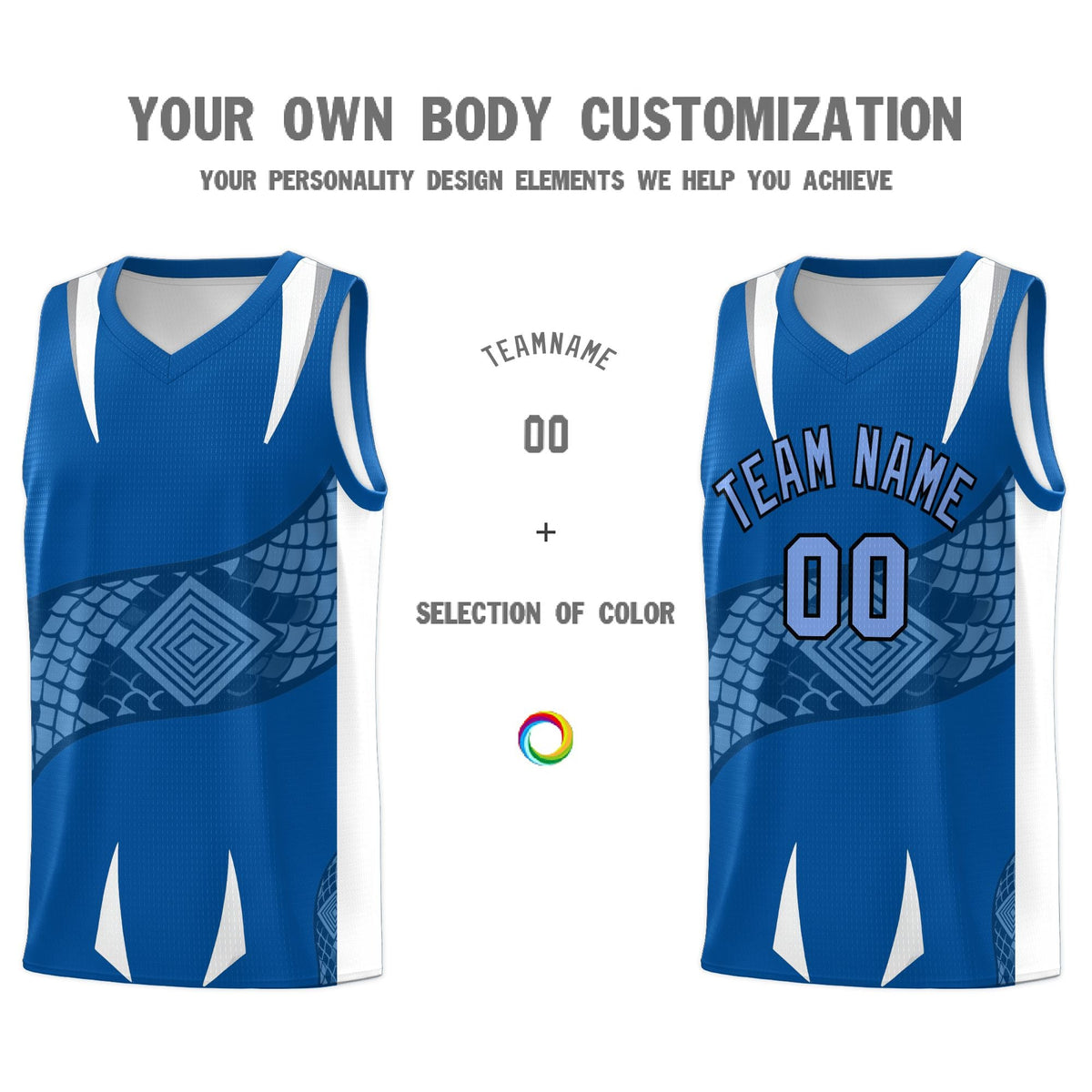 Custom Royal White Snake Scale Venomous Fang Breathable Graffiti Pattern Basketball Suit Jersey