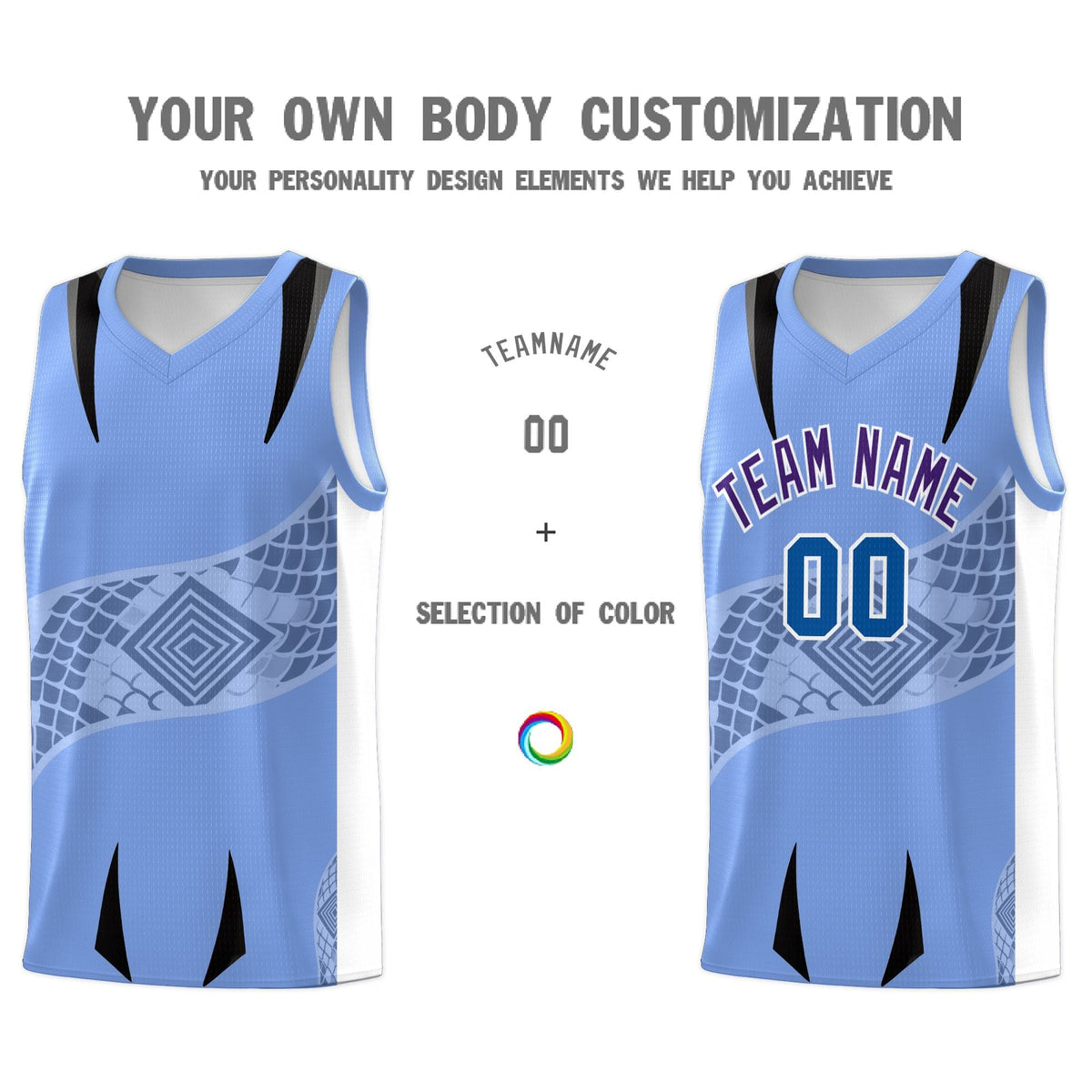 Custom Light Blue White Snake Scale Venomous Fang for Clubs Graffiti Pattern Basketball Suit Jersey
