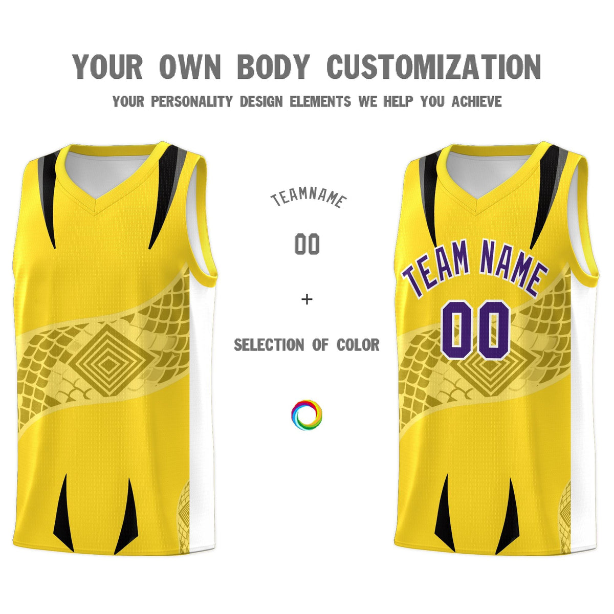 Custom Gold White Snake Scale Venomous Fang for Leagues Graffiti Pattern Basketball Suit Jersey