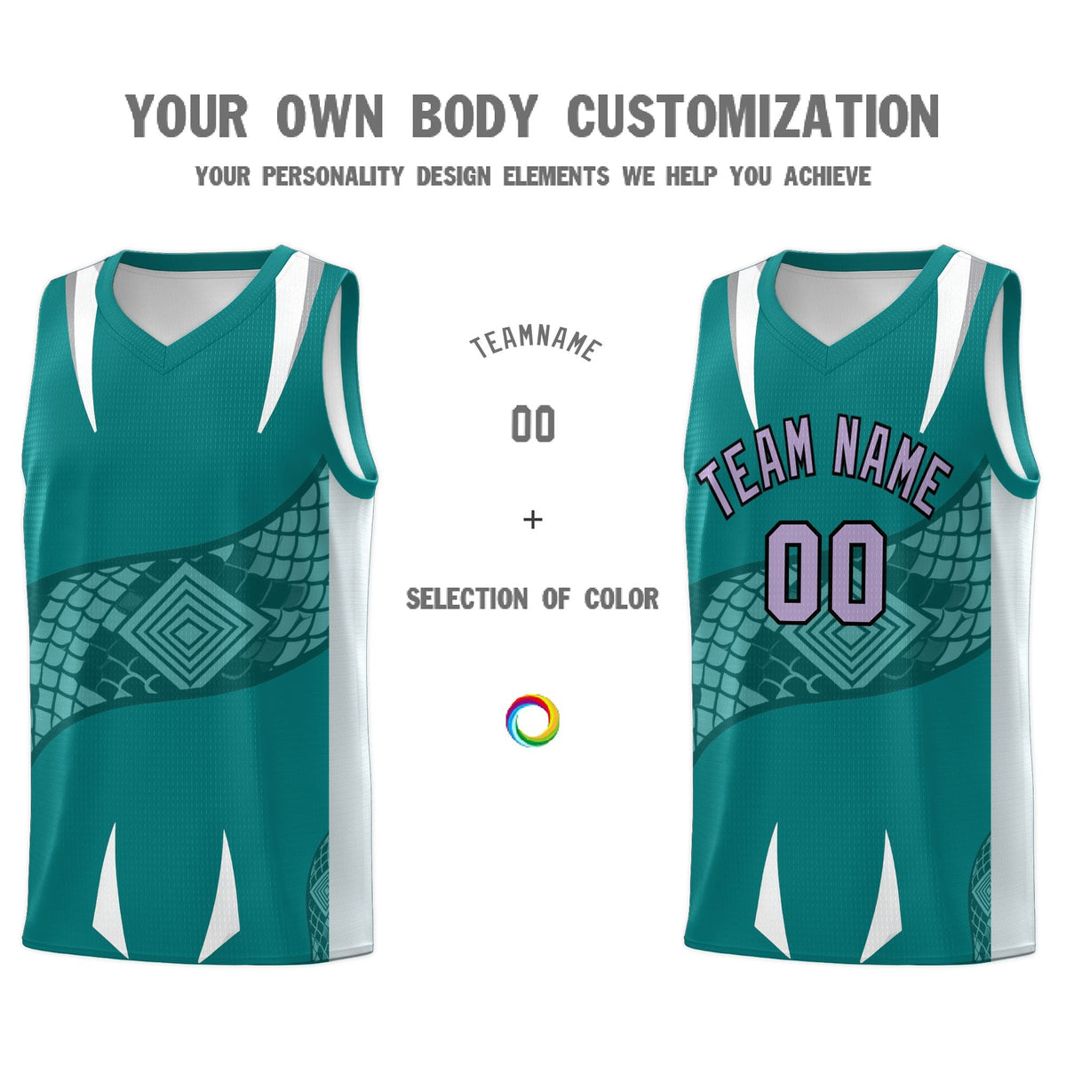 Custom Teal Silver Snake Scale Venomous Fang Breathable Graffiti Pattern Basketball Suit Jersey