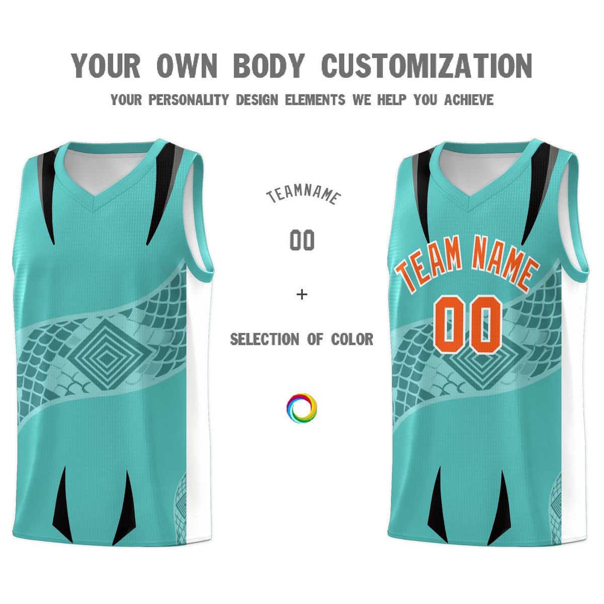 Custom Teal White Snake Scale Venomous Fang for Team Graffiti Pattern Basketball Suit Jersey