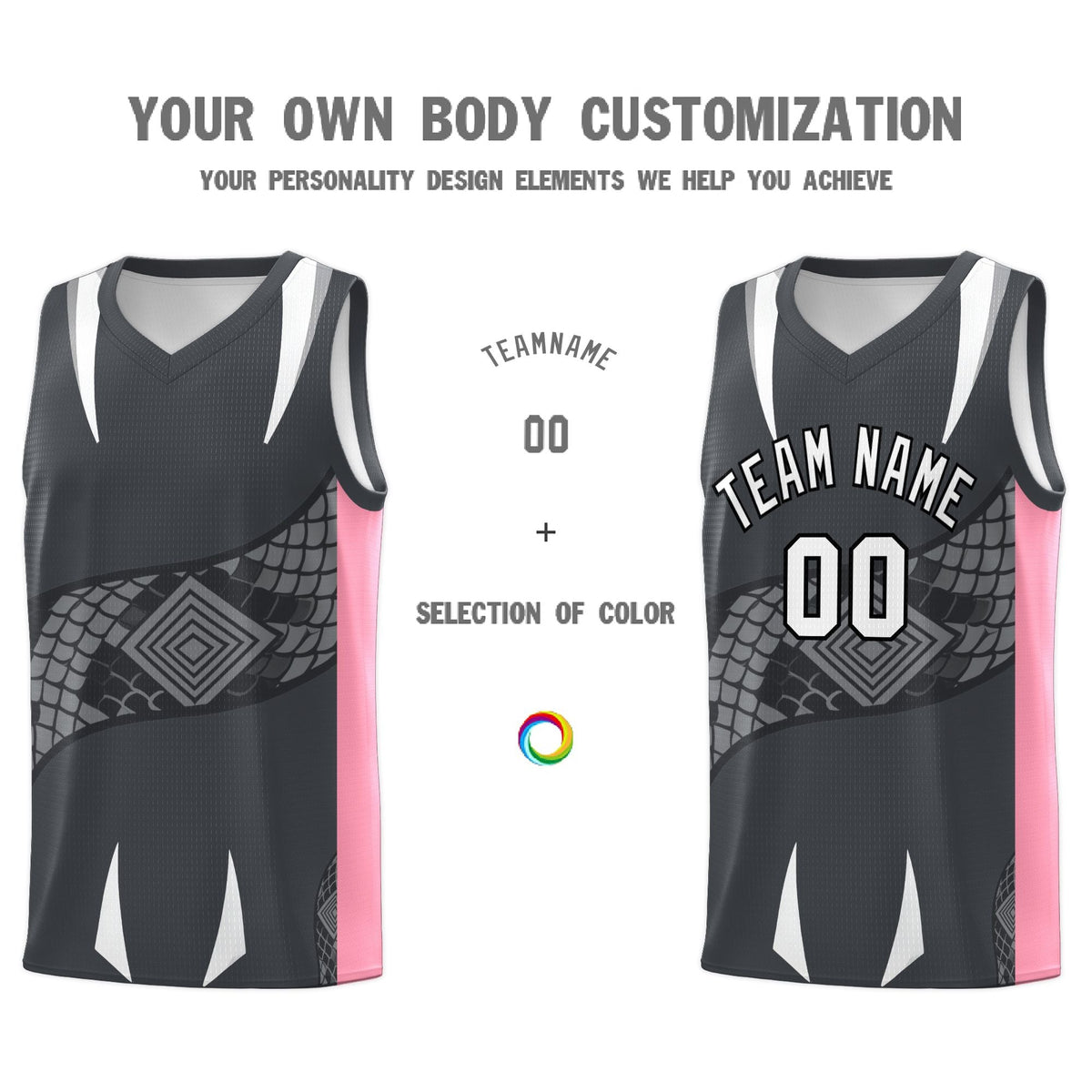 Custom Gray Light Pink Snake Scale Venomous Fang Drapable Graffiti Pattern Basketball Suit Jersey