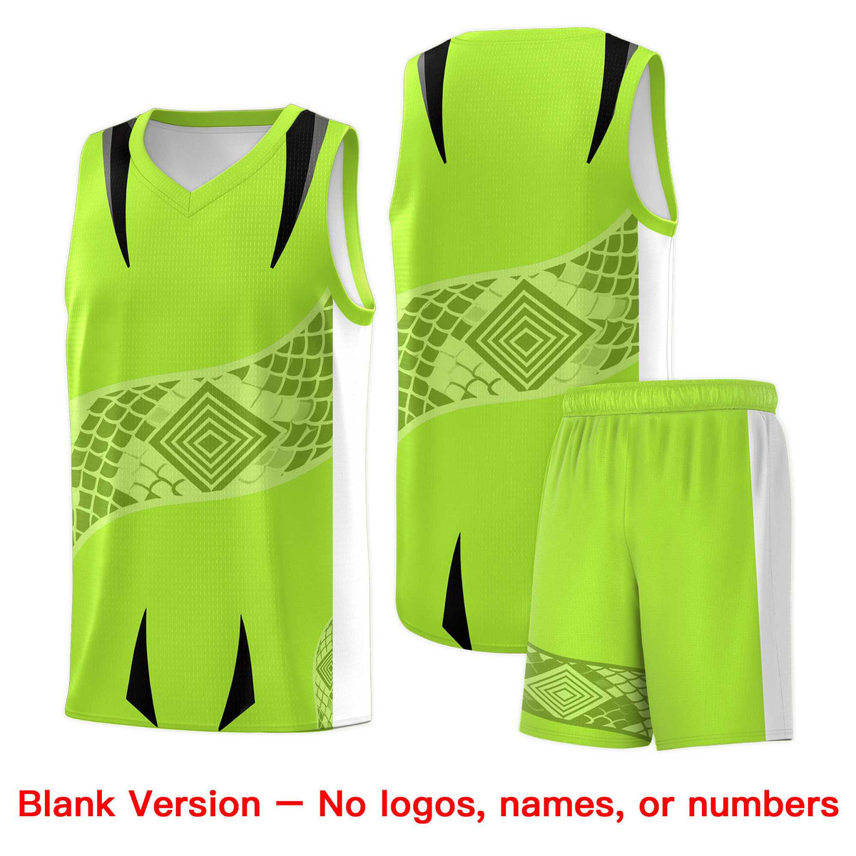 Custom Neon Green White Snake Scale Venomous Fang for Clubs Graffiti Pattern Basketball Suit Jersey