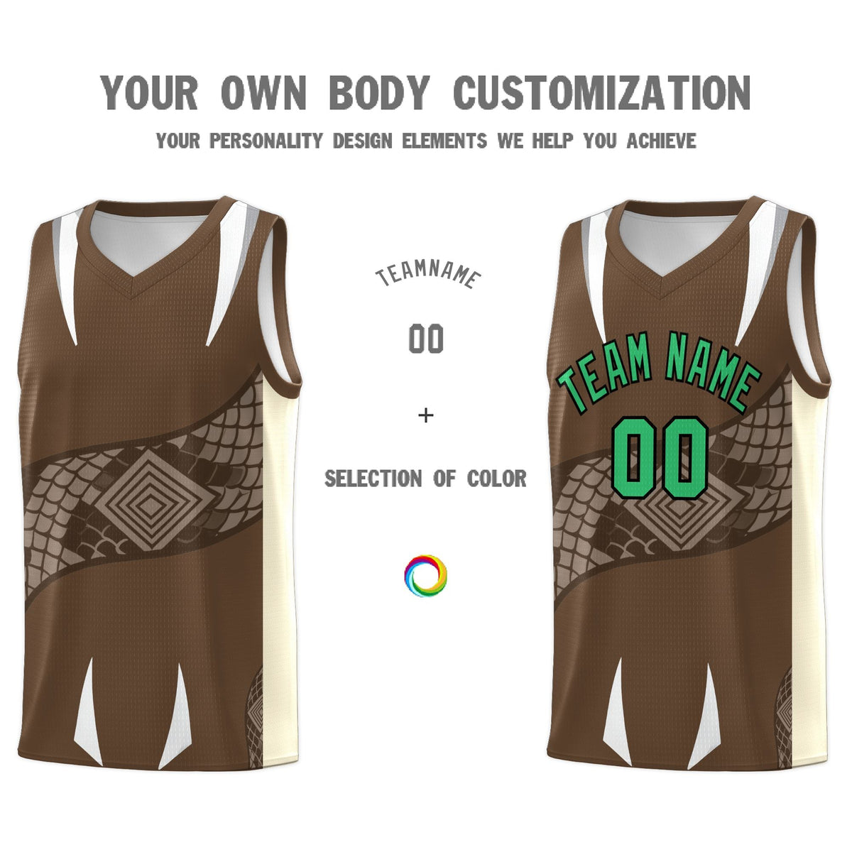 Custom Light Brown Light Khaki Snake Scale Venomous Fang Breathable Graffiti Pattern Basketball Suit Jersey