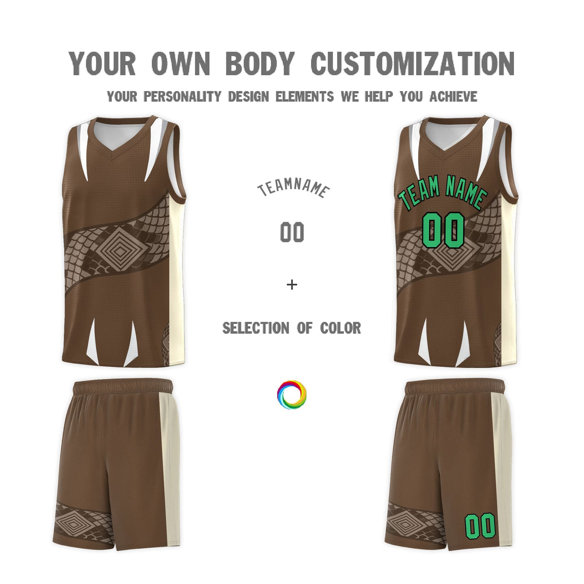 Custom Light Brown Light Khaki Snake Scale Venomous Fang Breathable Graffiti Pattern Basketball Suit Jersey