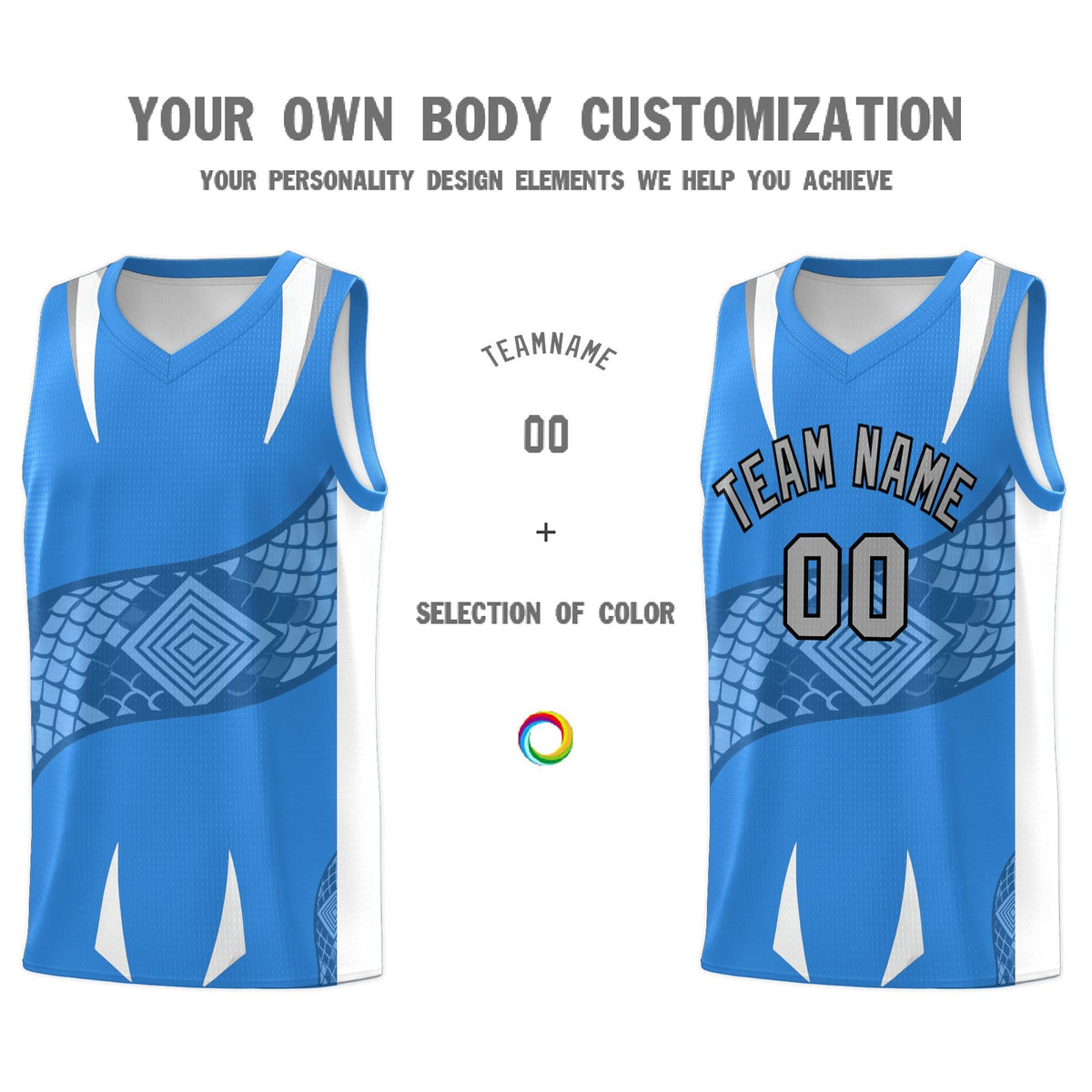 Custom Light Blue White Snake Scale Venomous Fang Lightweight Graffiti Pattern Basketball Suit Jersey
