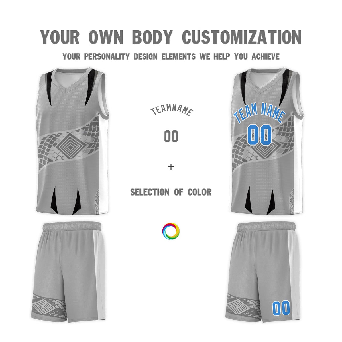 Custom Gray White Snake Scale Venomous Fang for Team Graffiti Pattern Basketball Suit Jersey
