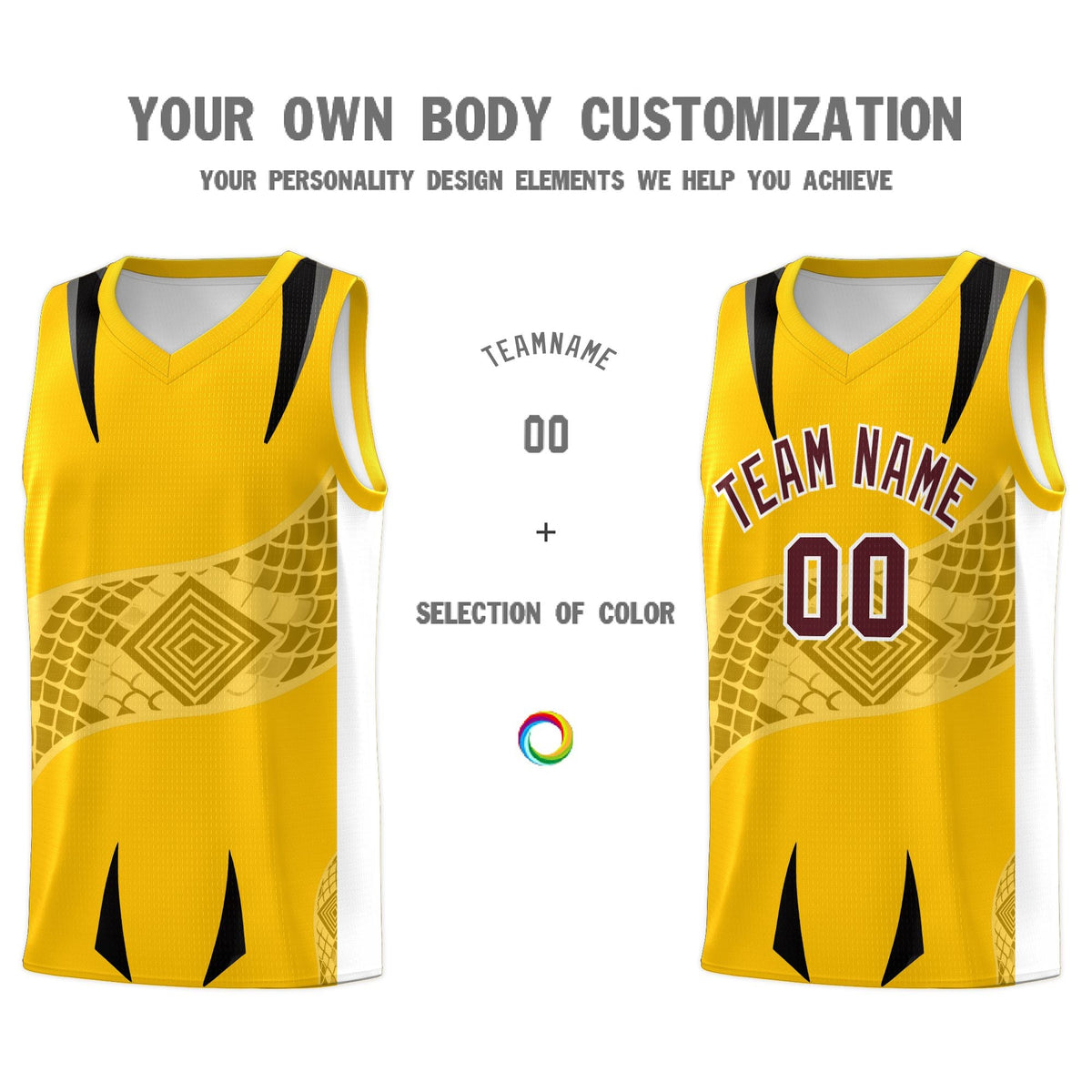Custom Yellow White Snake Scale Venomous Fang for Leagues Graffiti Pattern Basketball Suit Jersey