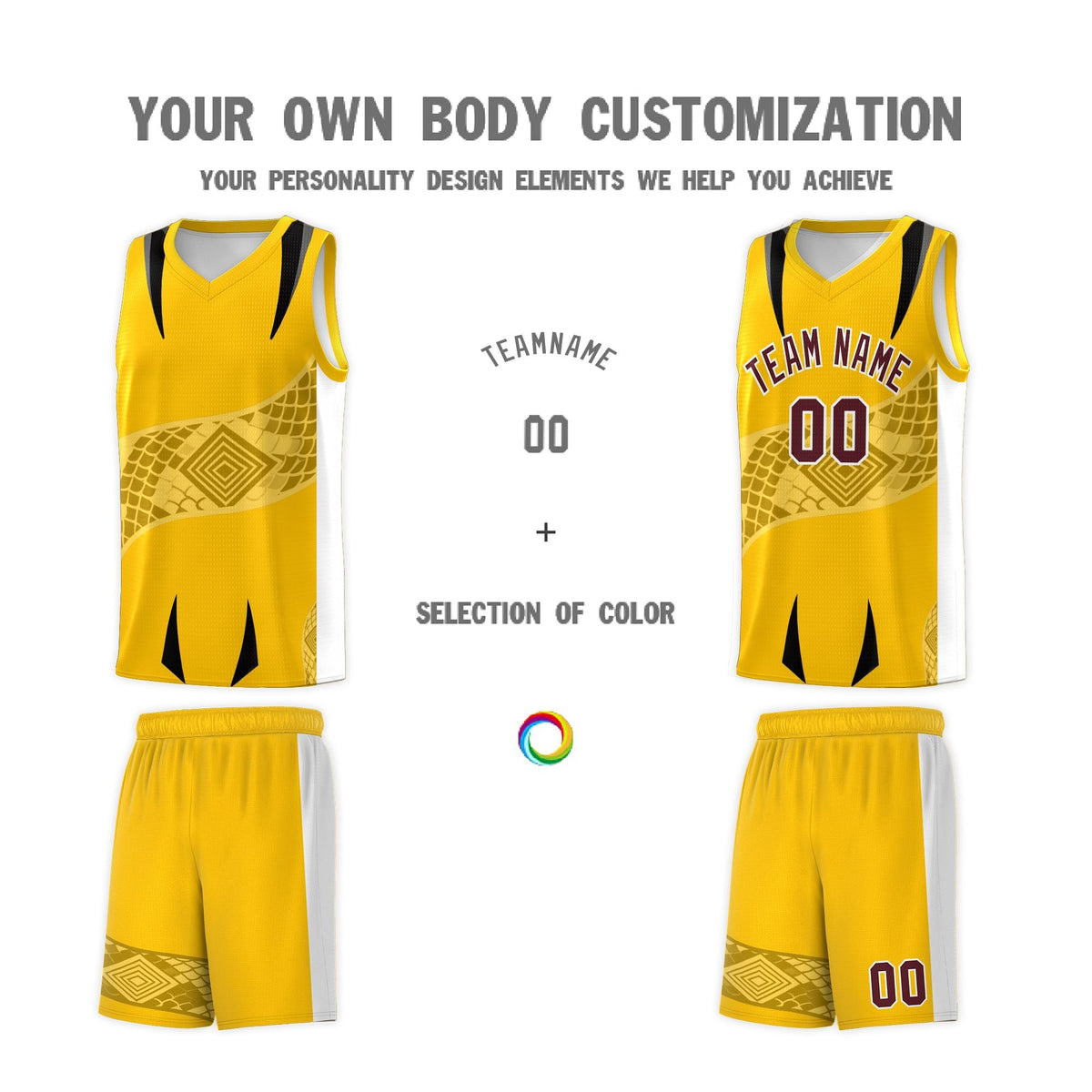 Custom Yellow White Snake Scale Venomous Fang for Leagues Graffiti Pattern Basketball Suit Jersey