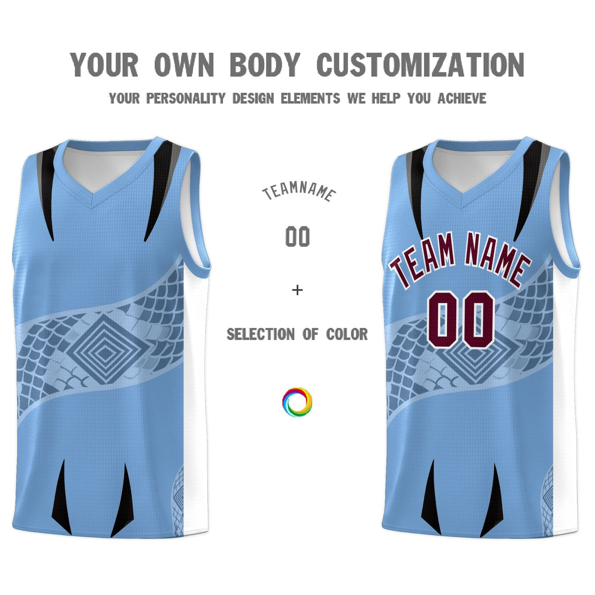 Custom Light Blue White Snake Scale Venomous Fang for Team Graffiti Pattern Basketball Suit Jersey