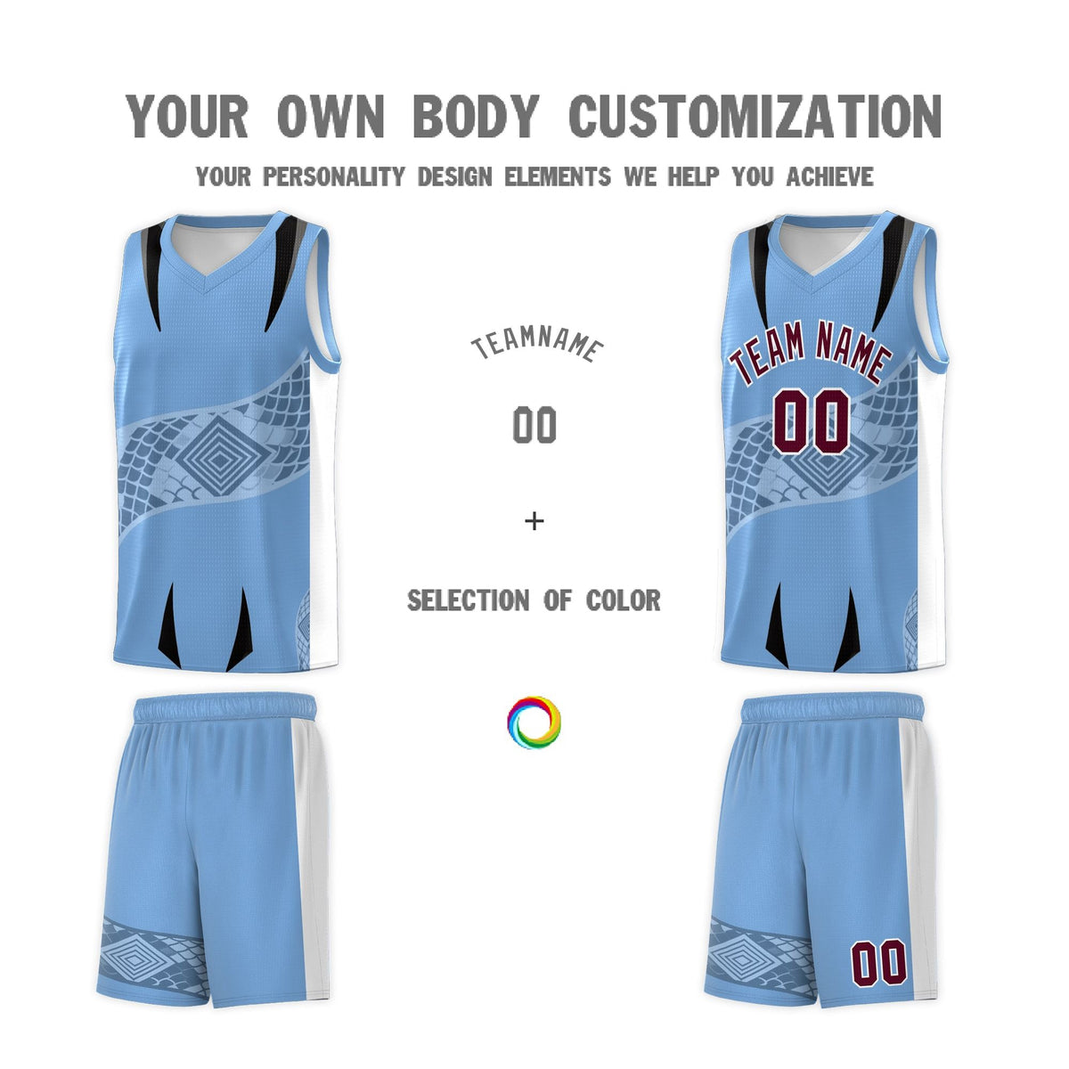 Custom Light Blue White Snake Scale Venomous Fang for Team Graffiti Pattern Basketball Suit Jersey