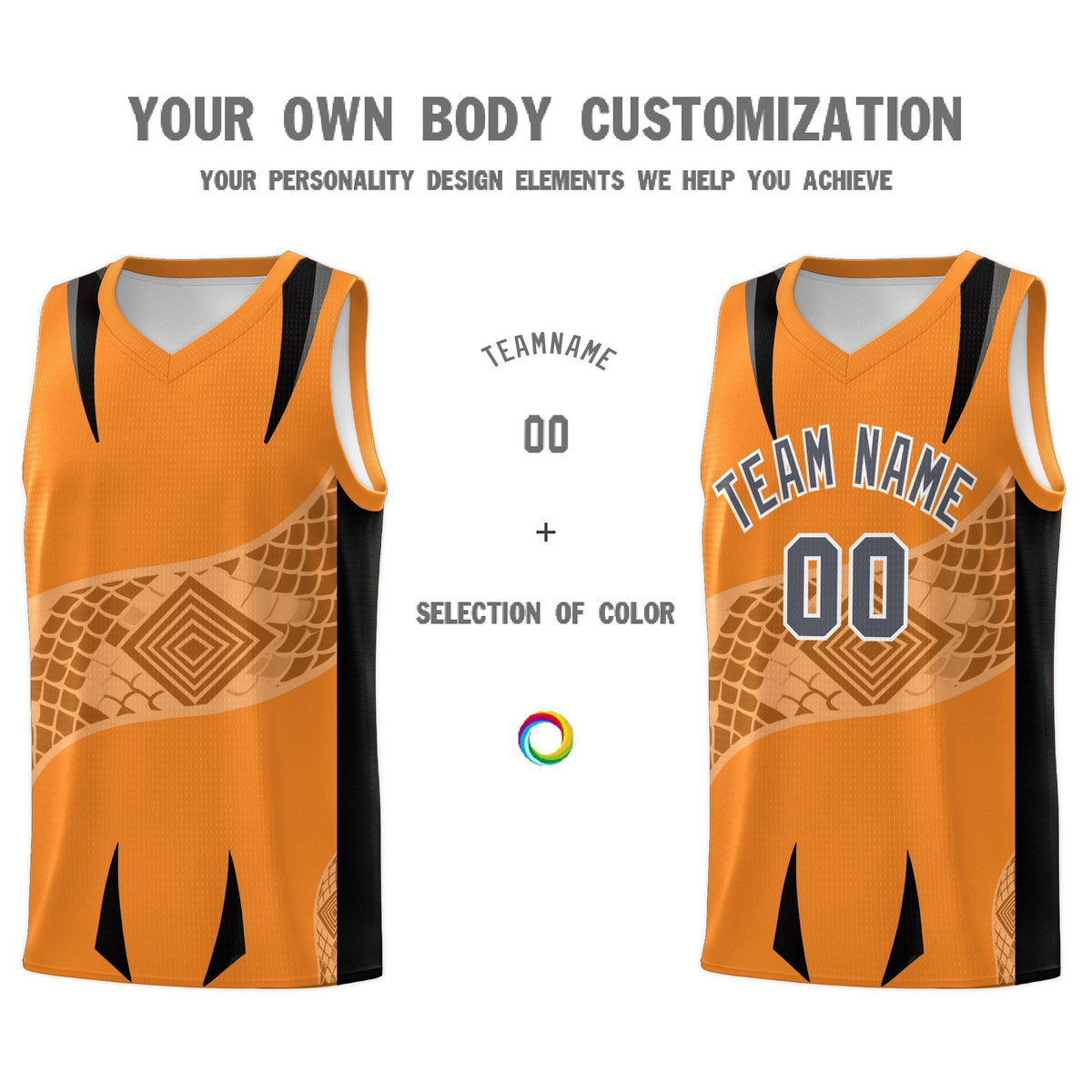 Custom Orange Black Snake Scale Venomous Fang for Clubs Graffiti Pattern Basketball Suit Jersey