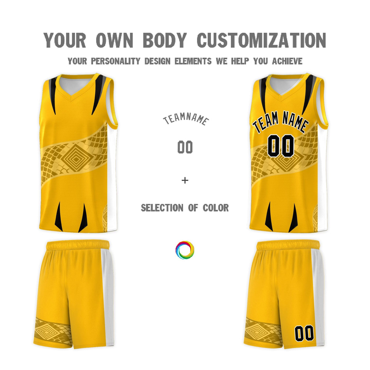 Custom Yellow White Snake Scale Venomous Fang for Team Graffiti Pattern Basketball Suit Jersey