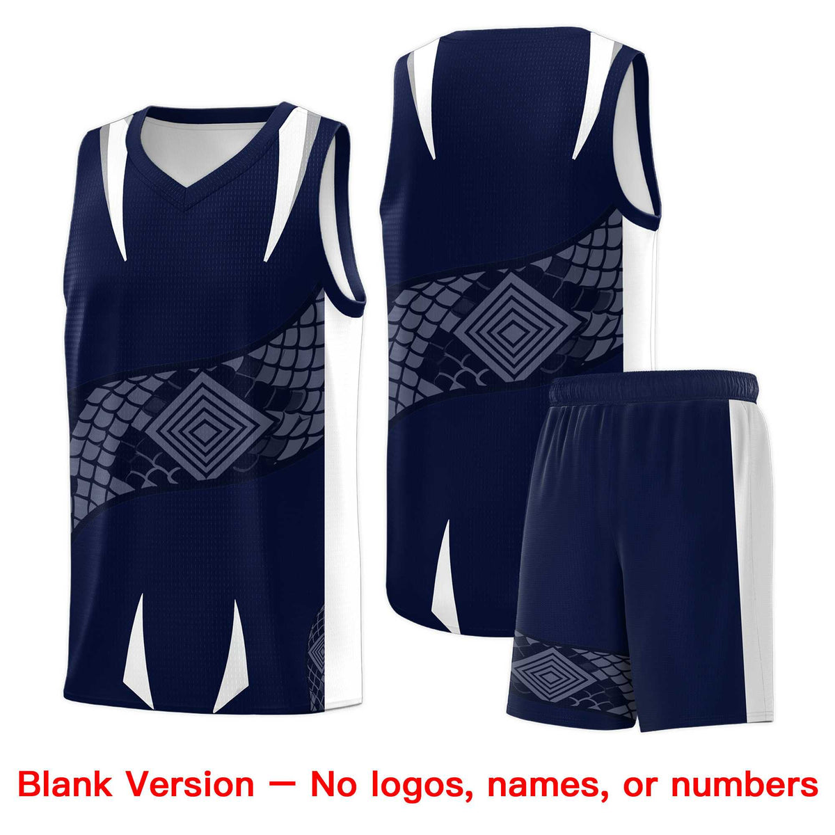 Custom Navy White Snake Scale Venomous Fang Lightweight Graffiti Pattern Basketball Suit Jersey