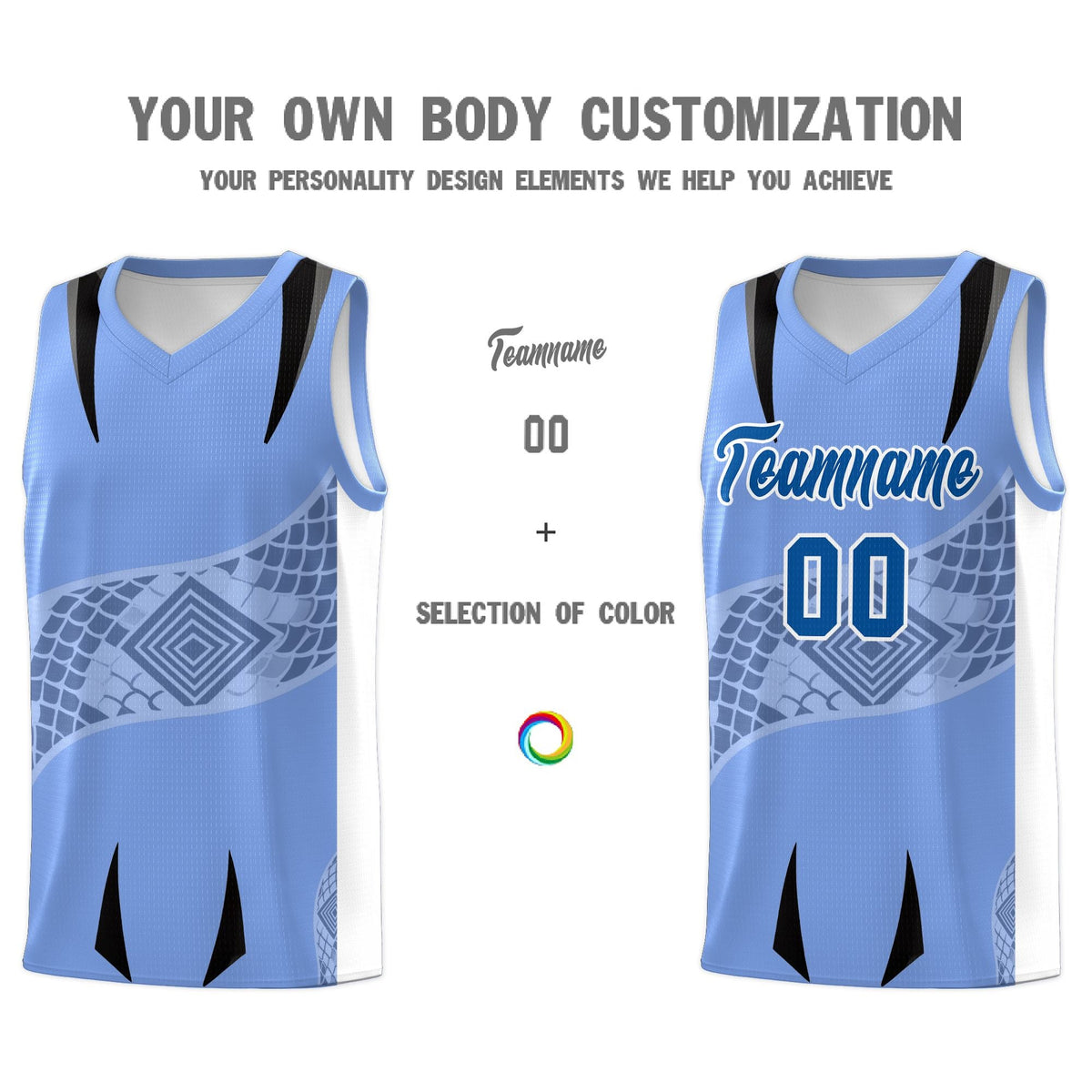 Custom Light Blue White Snake Scale Venomous Fang for Clubs Graffiti Pattern Basketball Suit Jersey