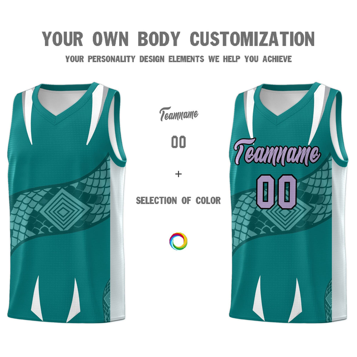 Custom Teal Silver Snake Scale Venomous Fang Breathable Graffiti Pattern Basketball Suit Jersey
