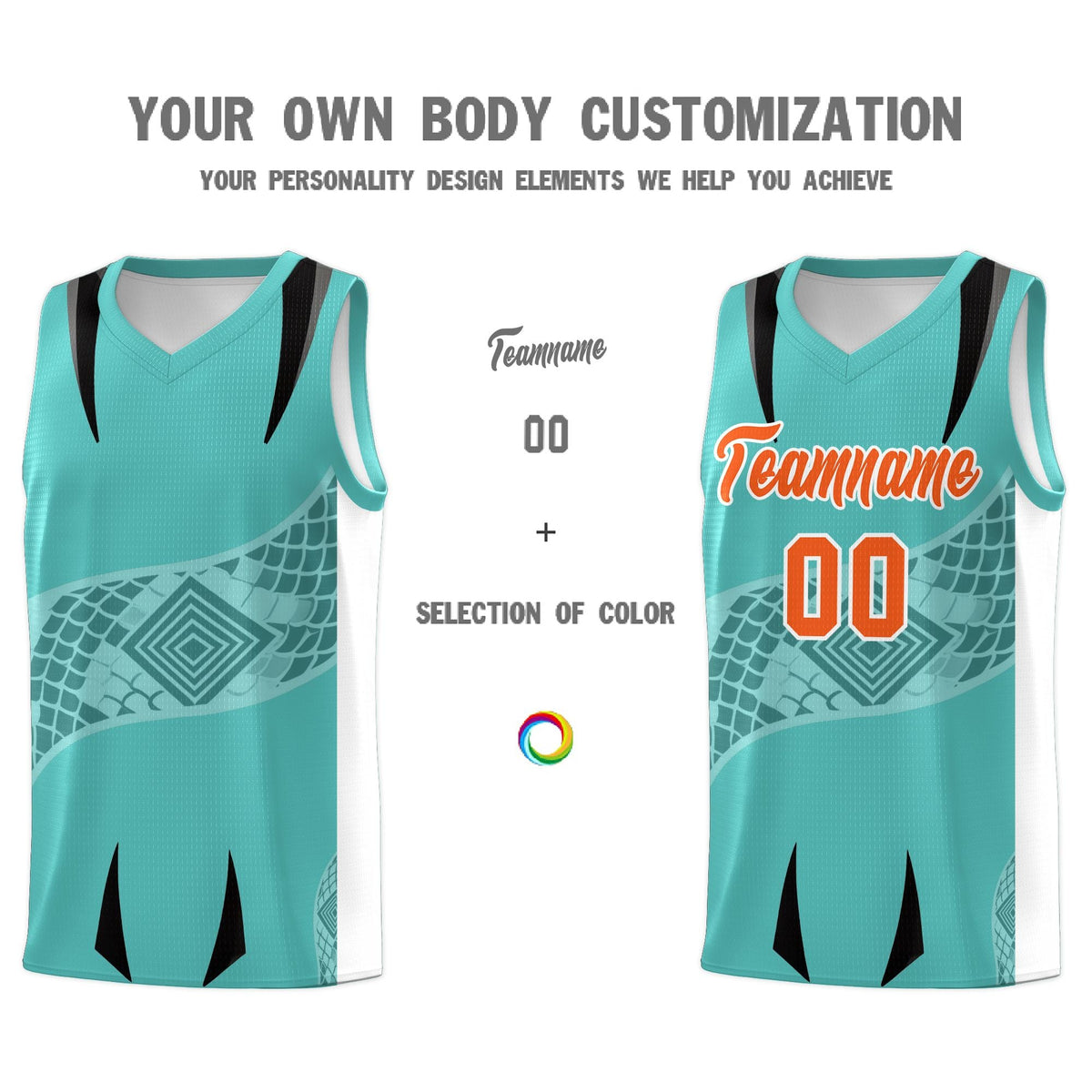 Custom Teal White Snake Scale Venomous Fang for Team Graffiti Pattern Basketball Suit Jersey