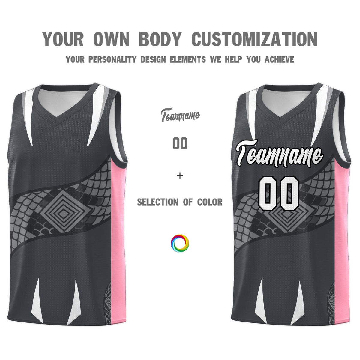 Custom Gray Light Pink Snake Scale Venomous Fang Drapable Graffiti Pattern Basketball Suit Jersey