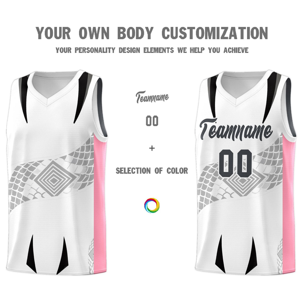 Custom White Light Pink Snake Scale Venomous Fang for Leagues Graffiti Pattern Basketball Suit Jersey