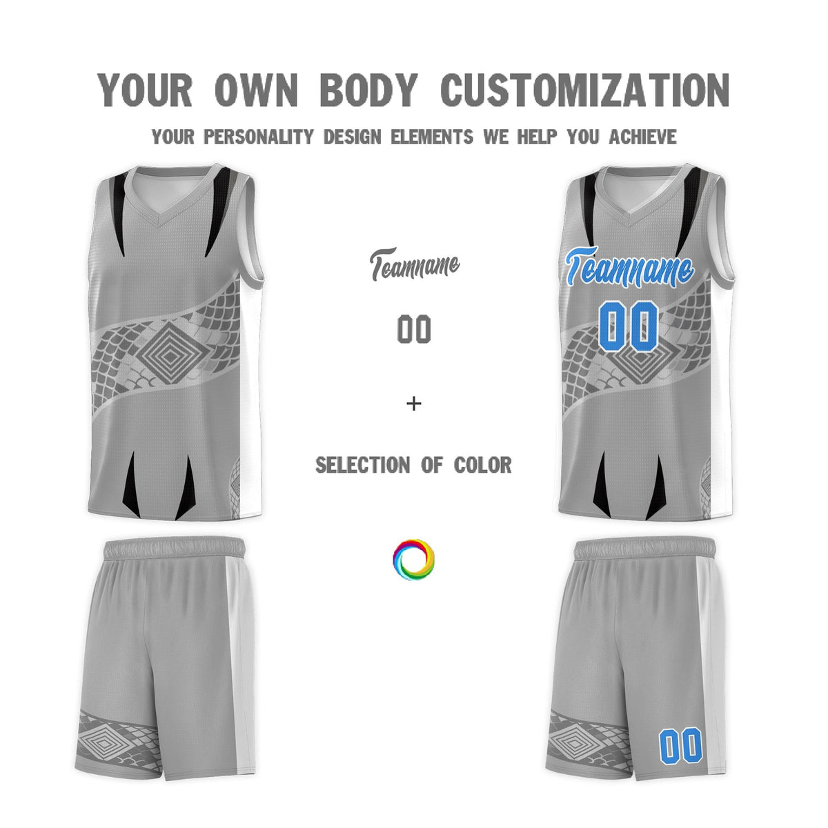 Custom Gray White Snake Scale Venomous Fang for Team Graffiti Pattern Basketball Suit Jersey