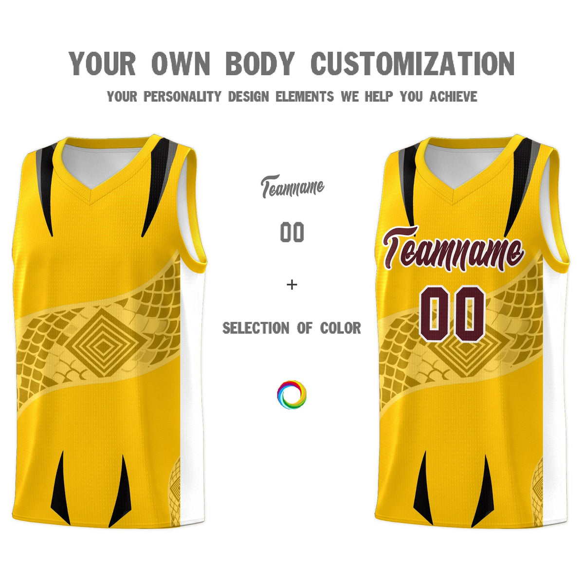 Custom Yellow White Snake Scale Venomous Fang for Leagues Graffiti Pattern Basketball Suit Jersey