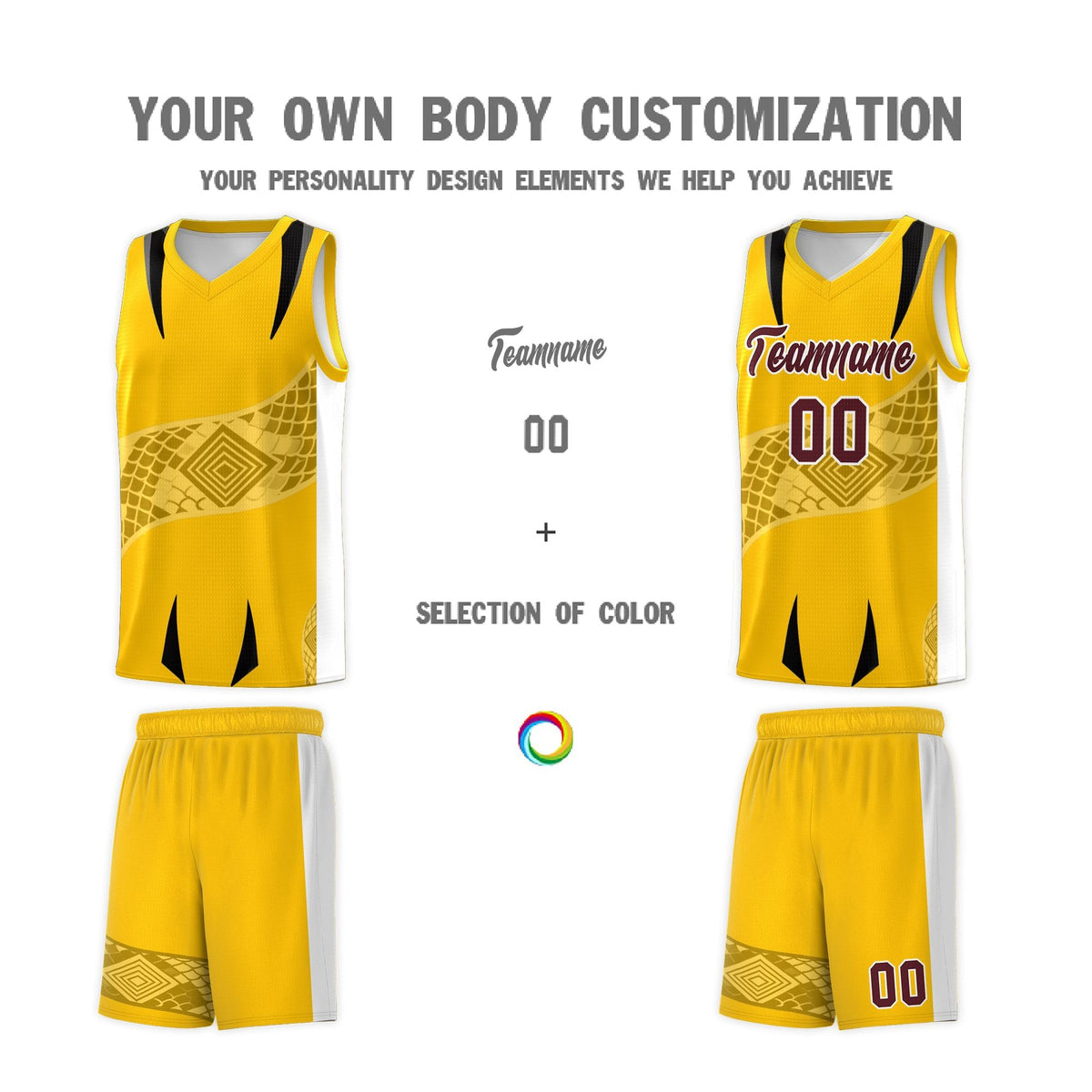 Custom Yellow White Snake Scale Venomous Fang for Leagues Graffiti Pattern Basketball Suit Jersey