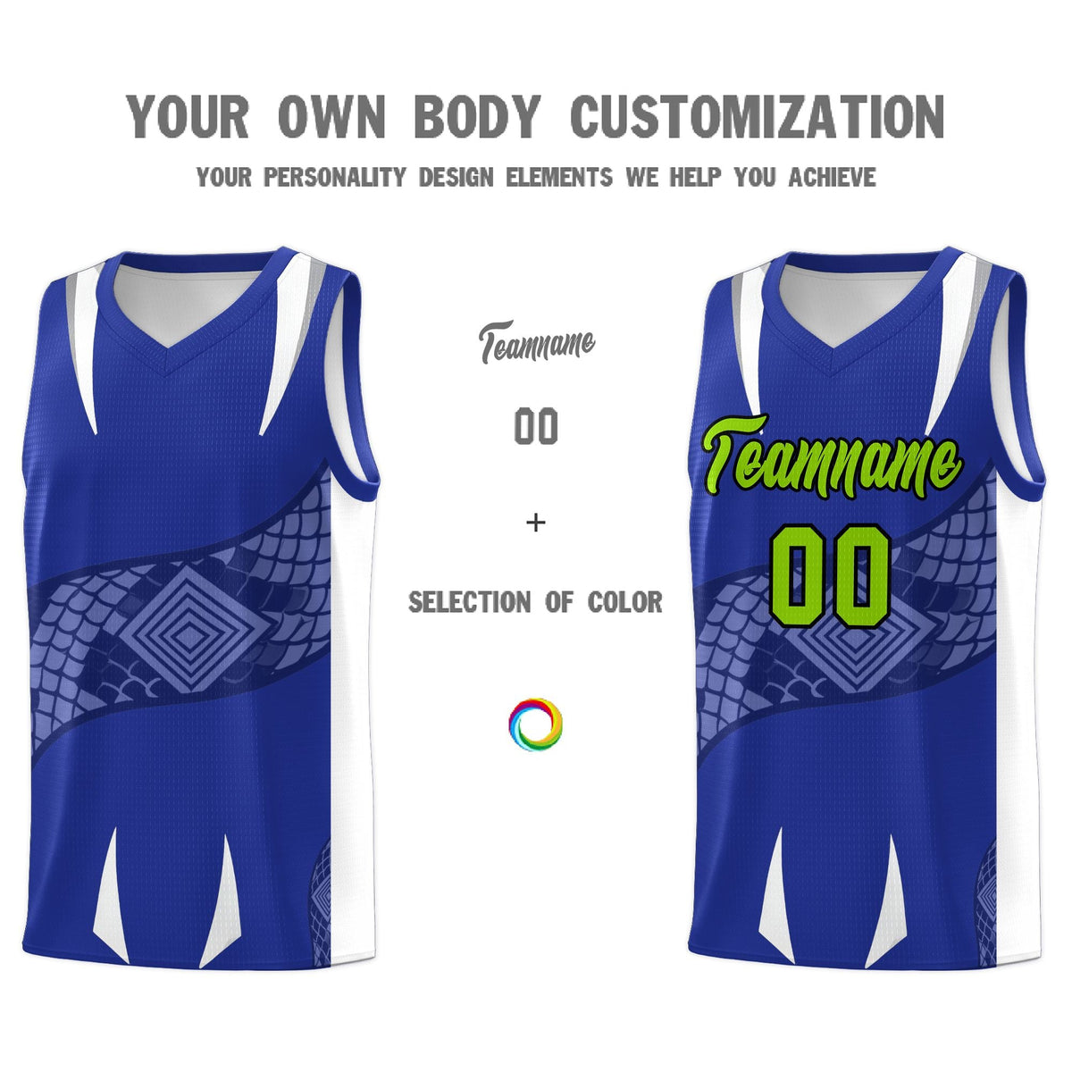 Custom Royal White Snake Scale Venomous Fang Drapable Graffiti Pattern Basketball Suit Jersey