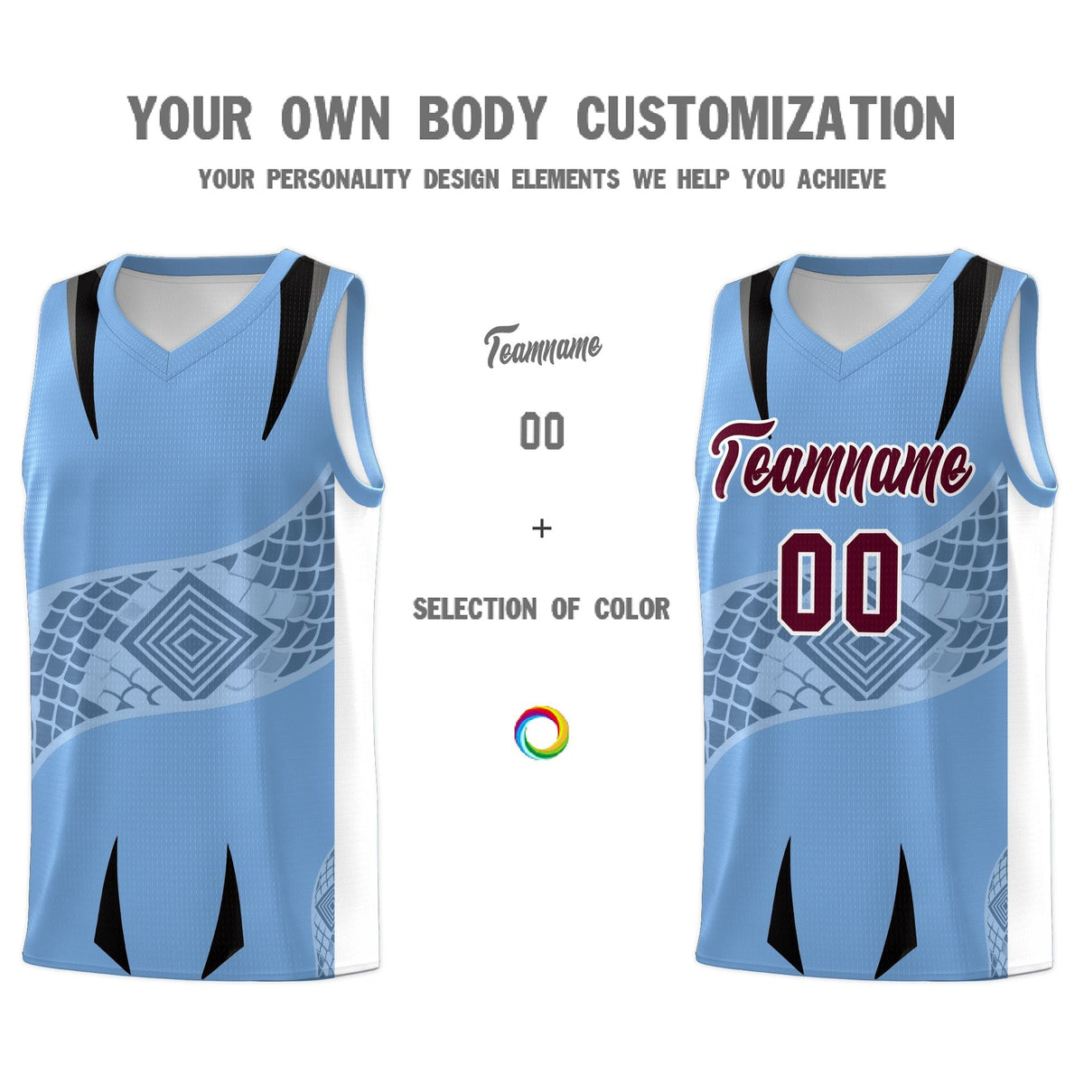 Custom Light Blue White Snake Scale Venomous Fang for Team Graffiti Pattern Basketball Suit Jersey