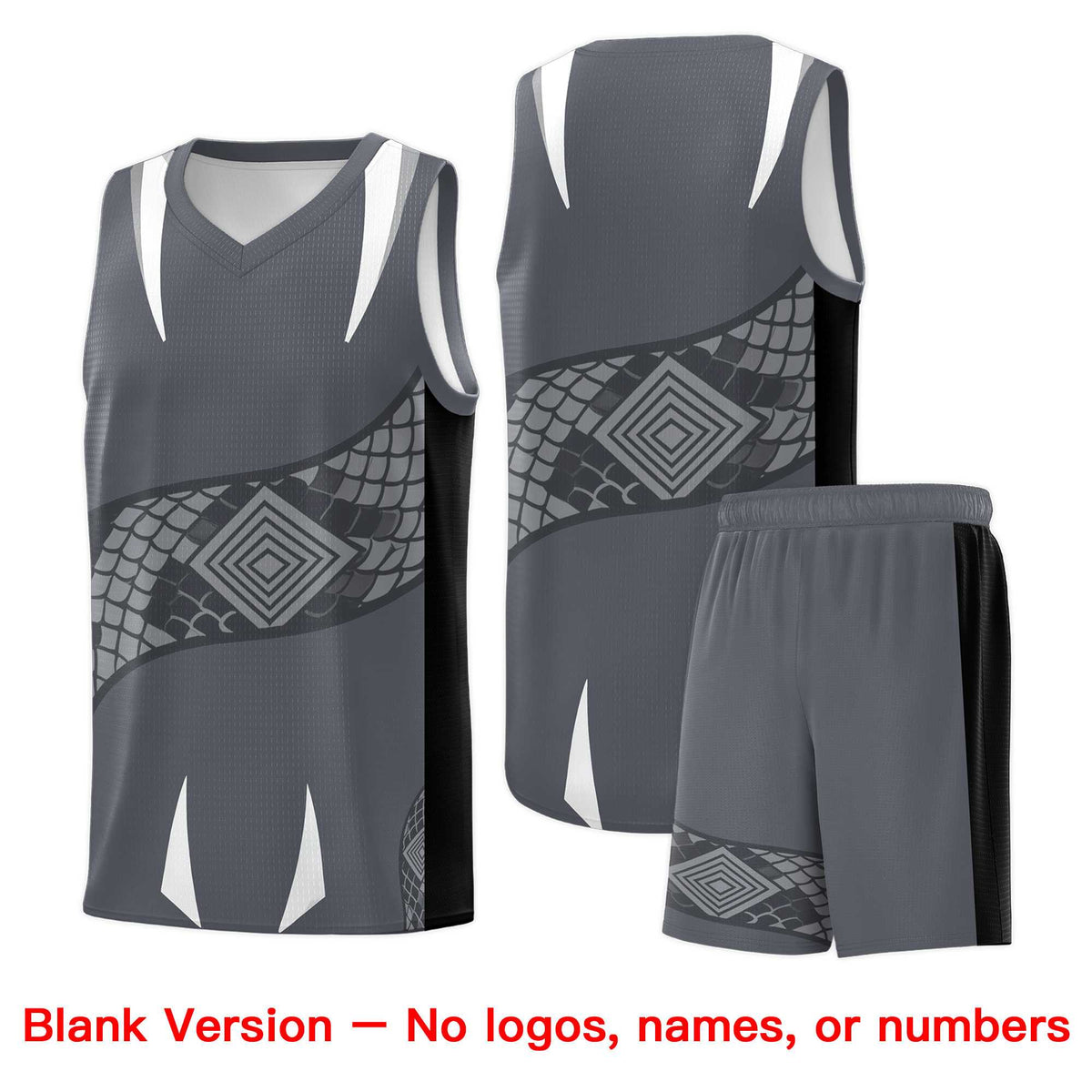 Custom Gray Black Snake Scale Venomous Fang Breathable Graffiti Pattern Basketball Suit Jersey