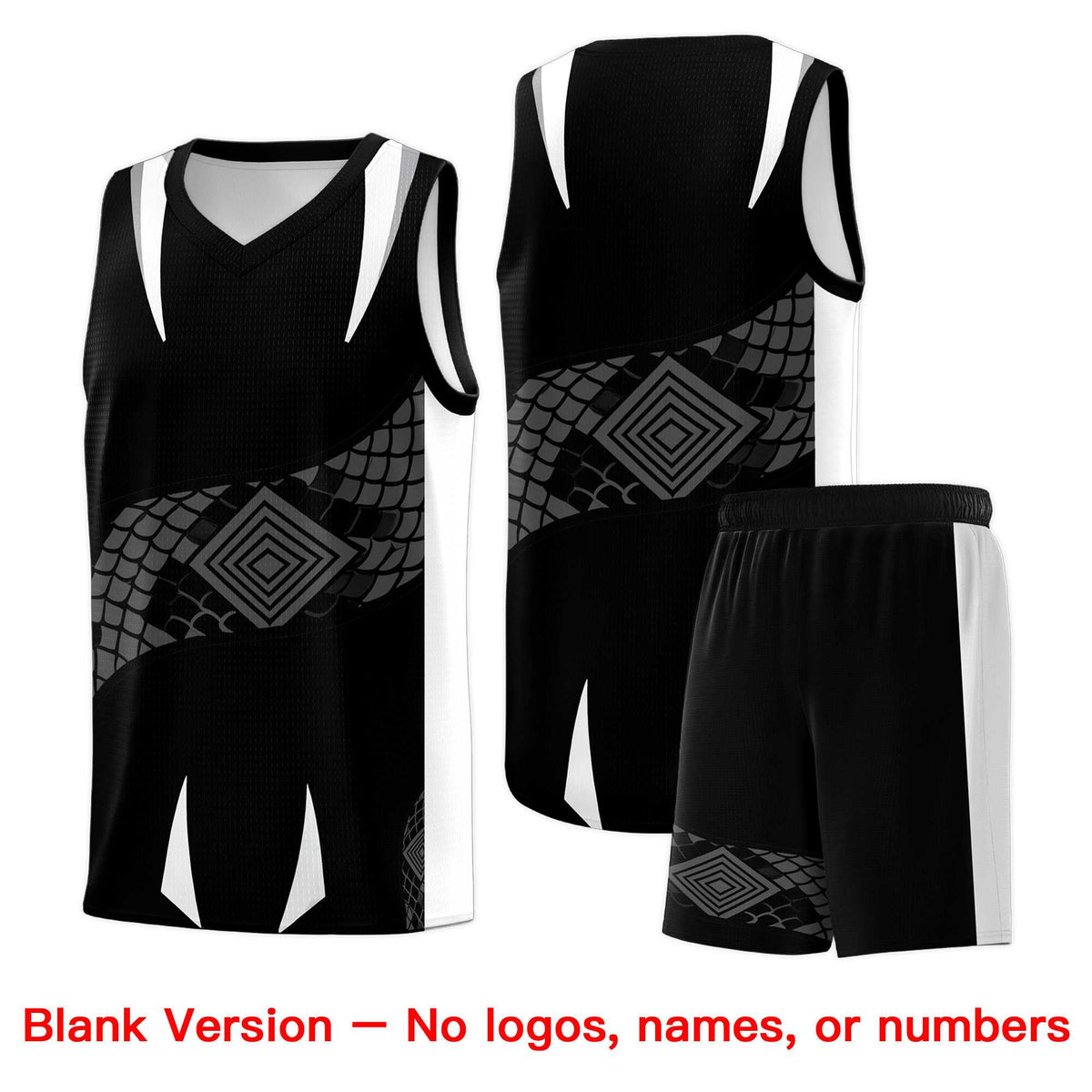 Custom Black White Snake Scale Venomous Fang Lightweight Graffiti Pattern Basketball Suit Jersey