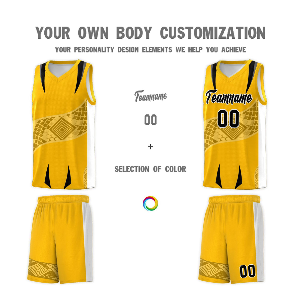 Custom Yellow White Snake Scale Venomous Fang for Team Graffiti Pattern Basketball Suit Jersey