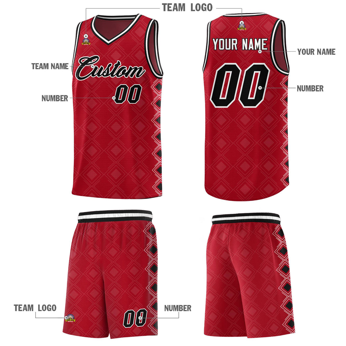 Custom Red Side Blocks Sports Uniform Basketball Jersey|KXKSHOP