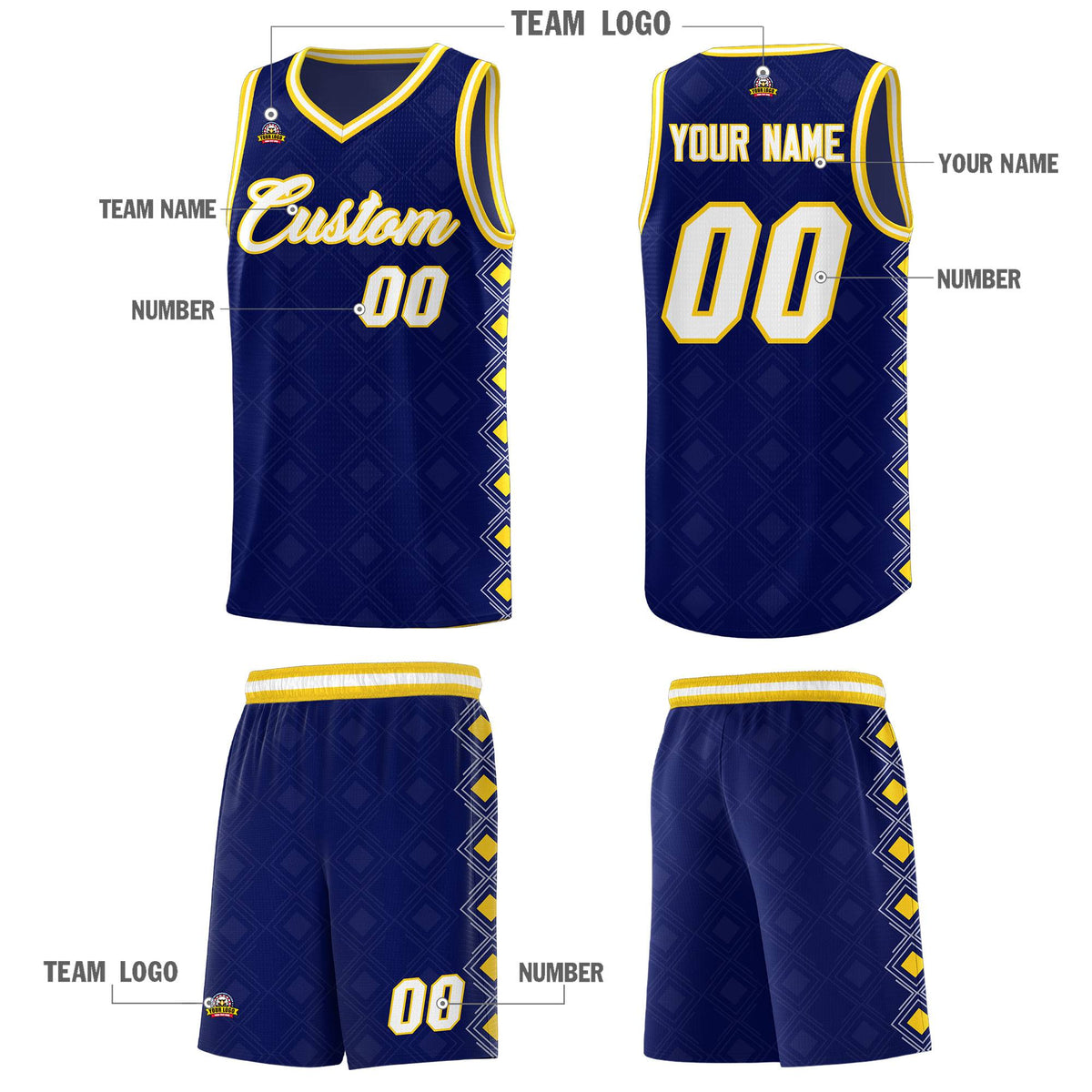 Custom Navy Side Blocks Sports Uniform Basketball Jersey|KXKSHOP