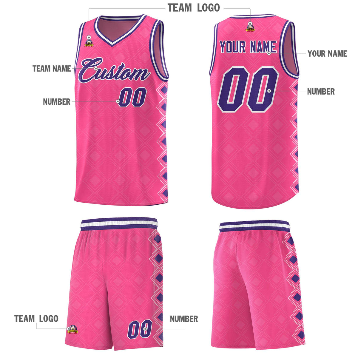 Custom Pink Side Blocks Sports Uniform Basketball Jersey|KXKSHOP