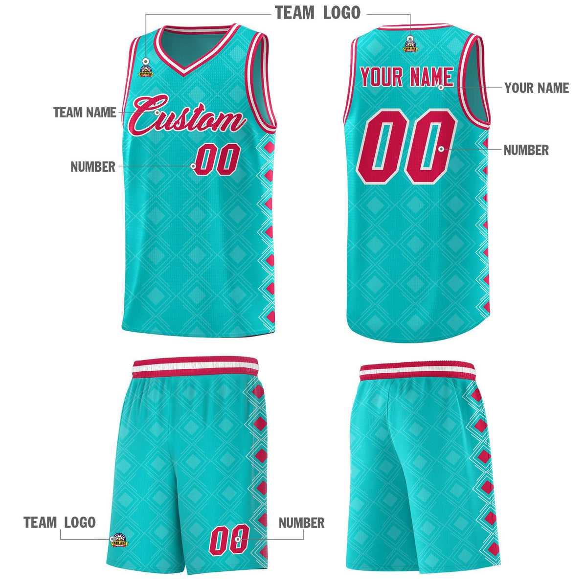 Custom Aqua Side Blocks Sports Uniform Basketball Jersey|KXKSHOP