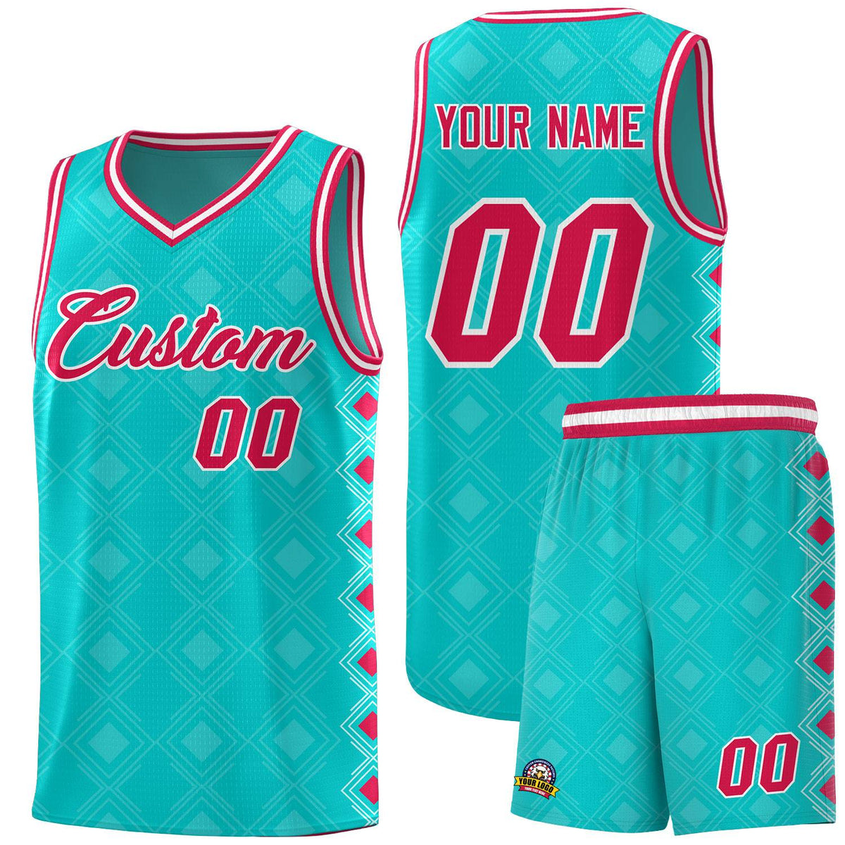 Custom Aqua Side Blocks Sports Uniform Basketball Jersey|KXKSHOP