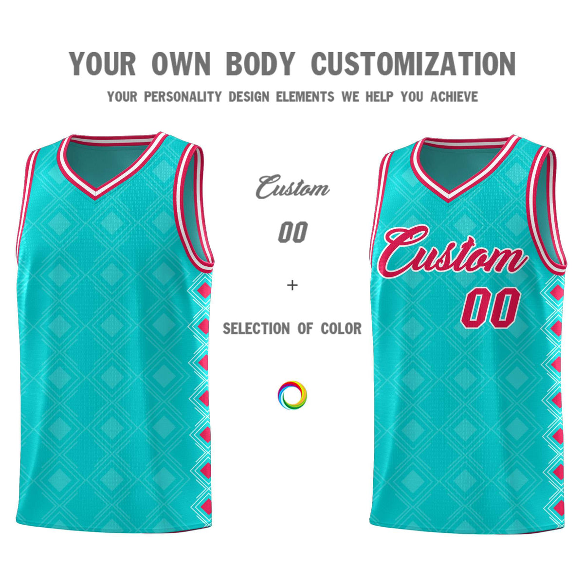 Custom Aqua Side Blocks Sports Uniform Basketball Jersey|KXKSHOP