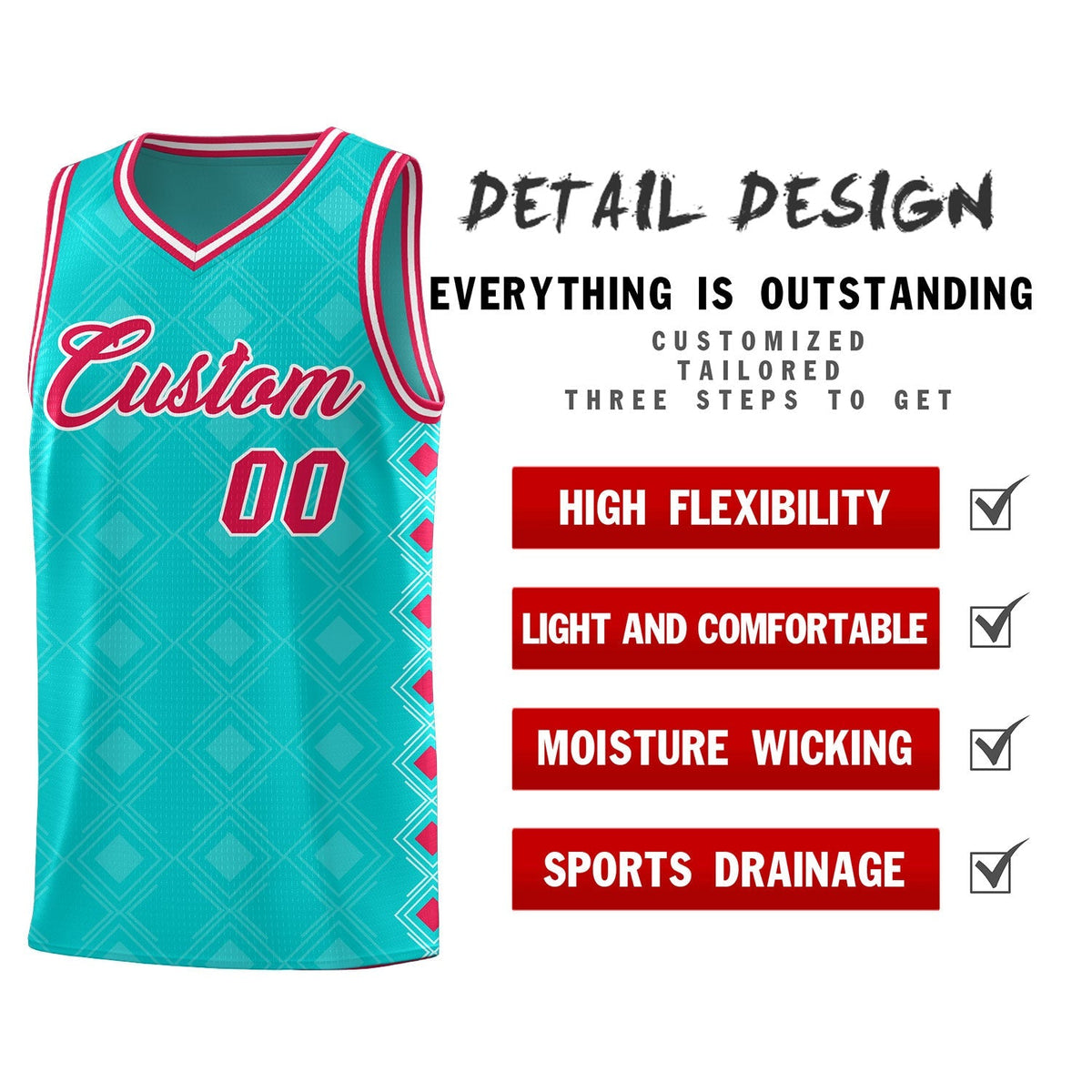 Custom Aqua Side Blocks Sports Uniform Basketball Jersey|KXKSHOP