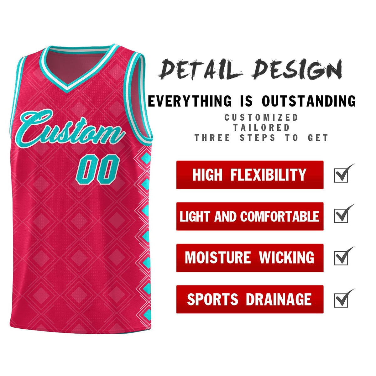 Custom Red Side Blocks Sports Uniform Basketball Jersey|KXKSHOP
