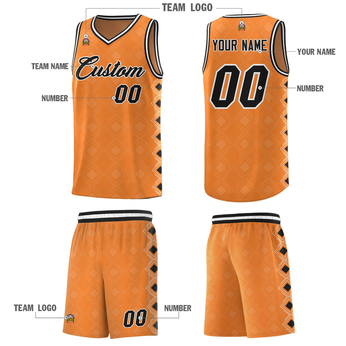 Custom Gold Orange Side Blocks Sports Uniform Basketball Jersey|KXKSHOP