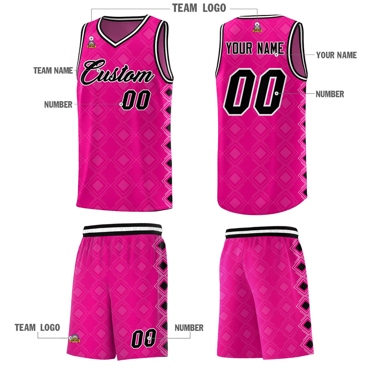 Custom Pink Side Blocks Sports Uniform Basketball Jersey|KXKSHOP