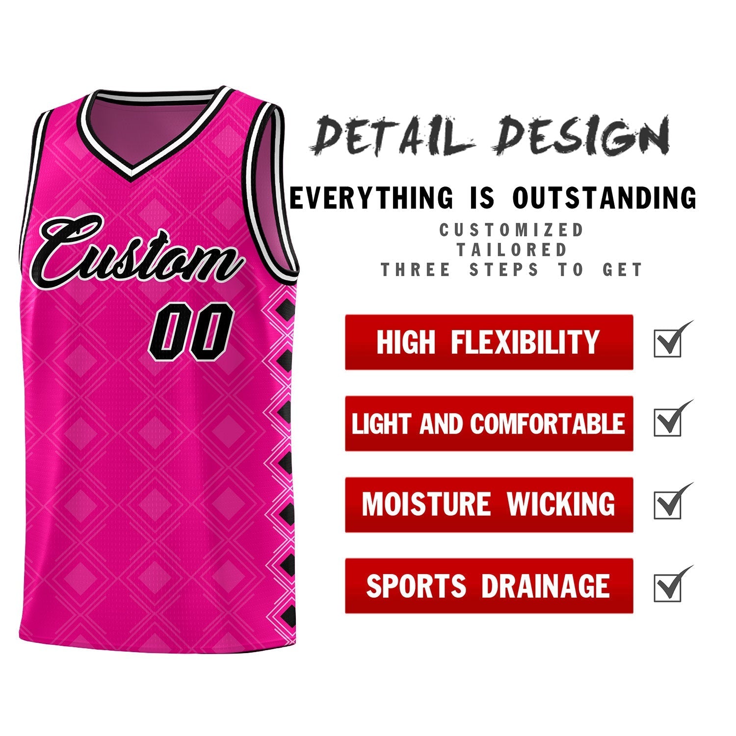 Custom Pink Side Blocks Sports Uniform Basketball Jersey|KXKSHOP